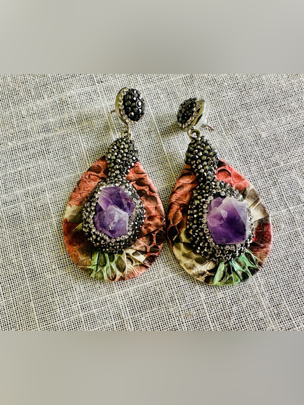Source Unknown Multicolor Teardrop Earrings with Purple Amethyst